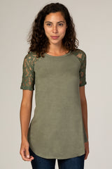 Olive Lace Sleeve Short Sleeve Top