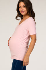 Pink V-Neck Short Sleeve Maternity Top