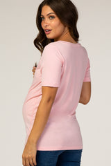 Pink V-Neck Short Sleeve Maternity Top