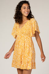 Yellow Floral Smocked Ruffle Dress