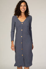 Navy Button Down Midi Dress
