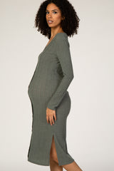 Olive Button Down Maternity Midi Dress