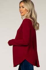 Burgundy Button Accent Long Sleeve Maternity Top