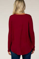 Burgundy Button Accent Long Sleeve Maternity Top