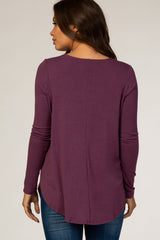 Plum Button Accent Long Sleeve Maternity Top
