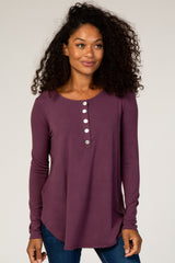 Plum Button Accent Long Sleeve Maternity Top