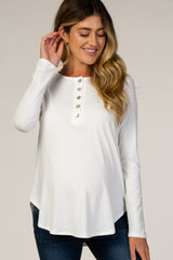 Ivory Button Accent Long Sleeve Maternity Top
