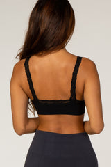 Black Textured Rib Lace Bralette