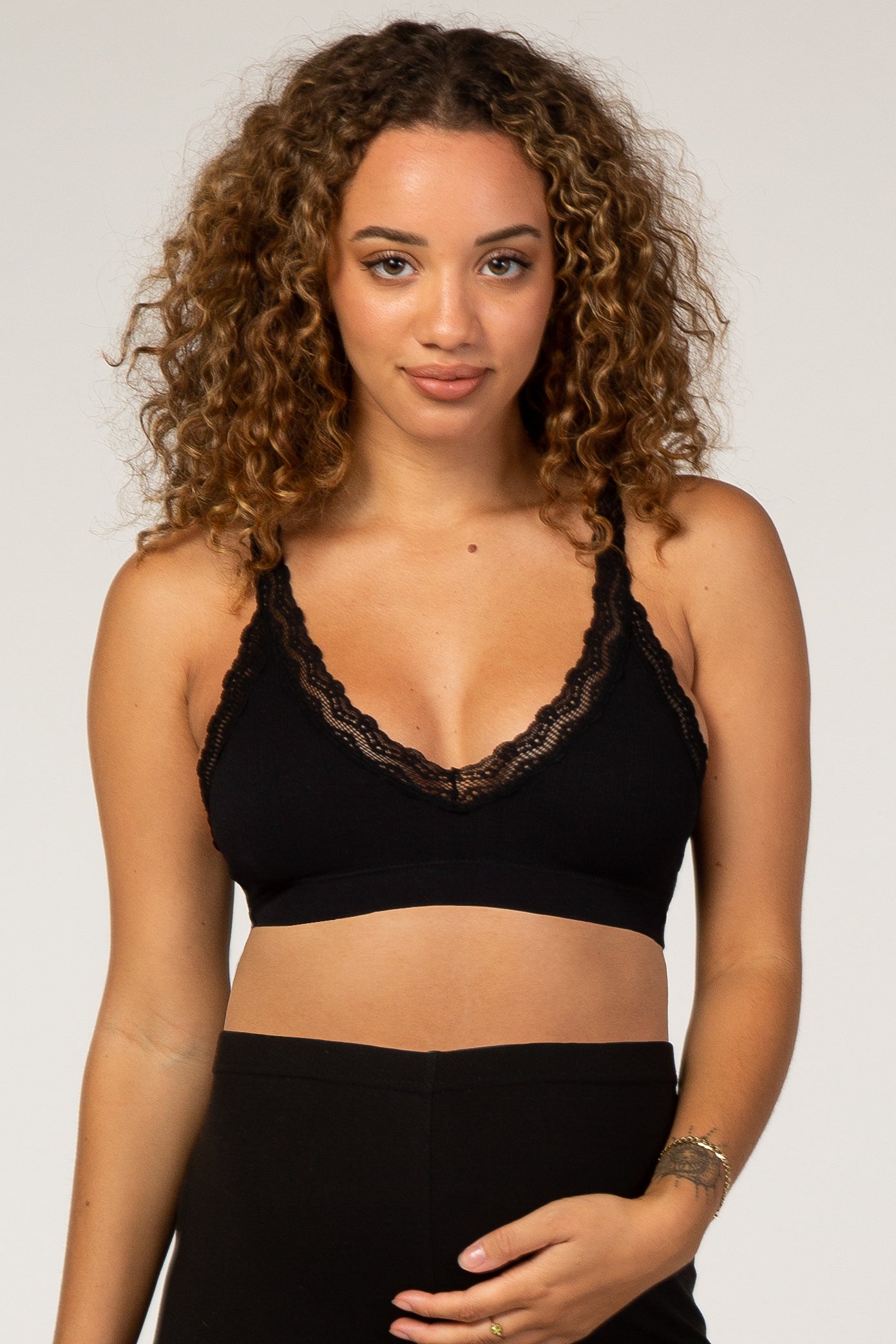 Black Textured Rib Lace Maternity Bralette