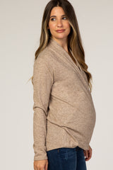 Beige Draped Wrap Maternity/Nursing Top