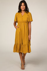 Mustard Polka Dot Flowy Accent Nursing Dress