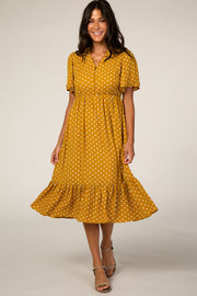 Mustard Polka Dot Flowy Accent Nursing Dress