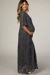Charcoal Lace Overlay Maternity Maxi Dress
