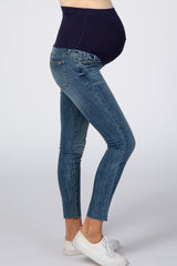 Blue Raw Hem Skinny Crop Maternity Jeans
