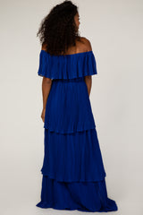 Royal Blue Pleated Ruffle Tiered Maxi Dress