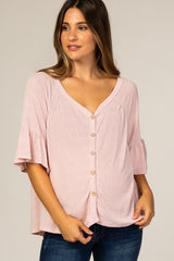 Pink Button Accent Maternity Blouse