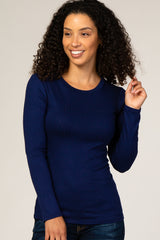 Navy Ribbed Fitted Top