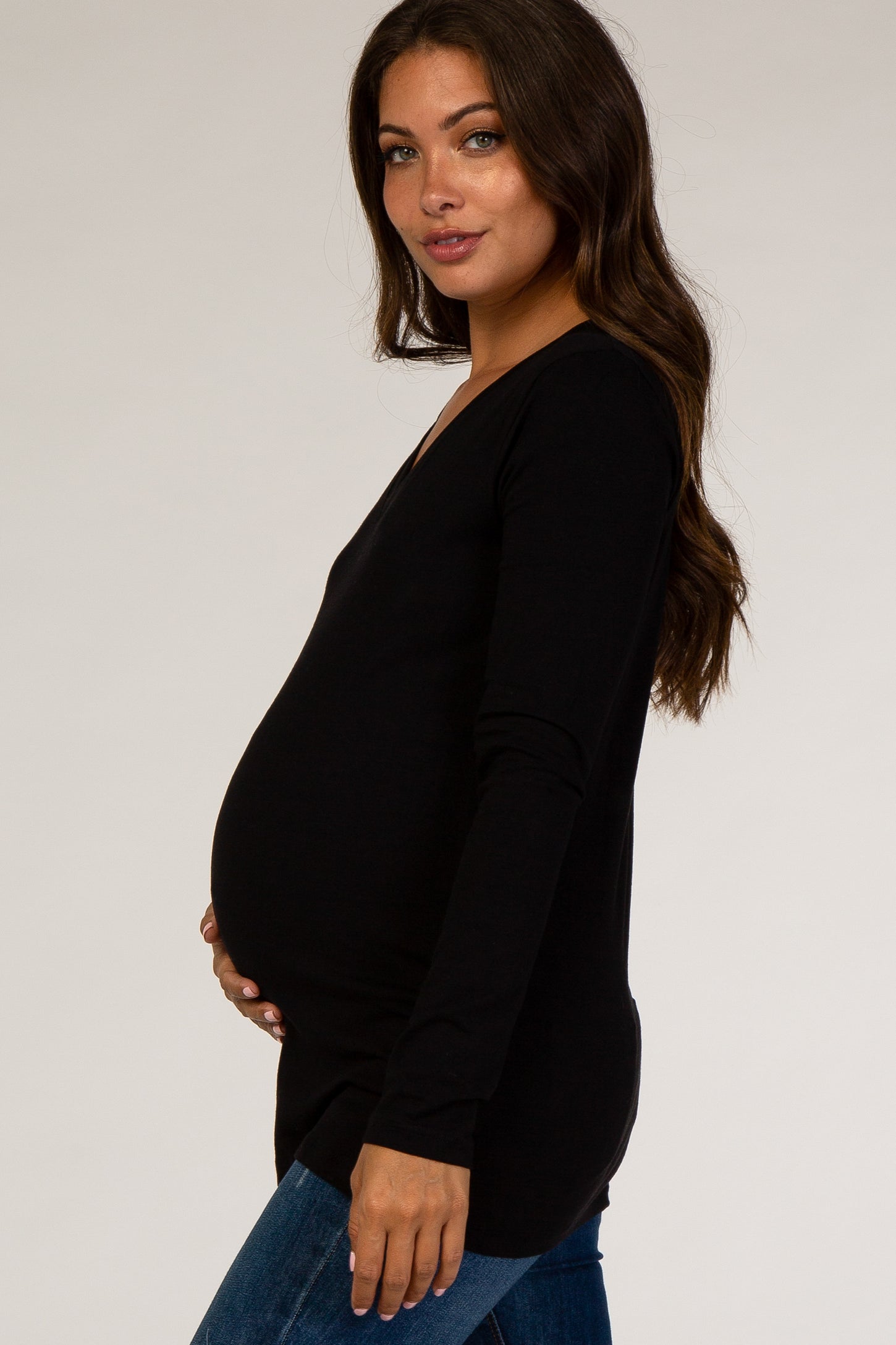 Black Fitted V-Neck Maternity Top