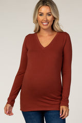 Rust Fitted V-Neck Maternity Top