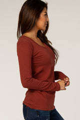 Rust Fitted V-Neck Top