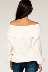 Ivory Soft Chenille Off Shoulder Foldover Sweater