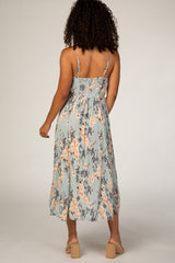 Light Blue Floral Textured Midi Dress