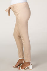 Cream Pinstripe Tie Front Maternity Pants