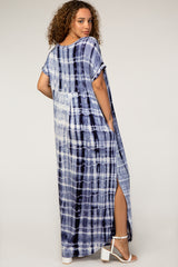Navy Blue Tie Dye Short Sleeve Maternity Maxi Dress