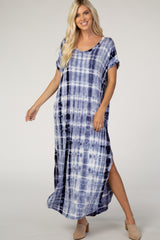 Navy Blue Tie Dye Short Sleeve Maternity Maxi Dress