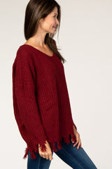 Burgundy Distressed Fringe Sweater