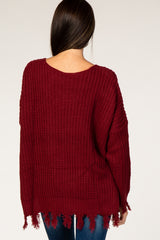 Burgundy Distressed Fringe Sweater