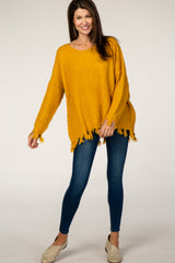 Yellow Distressed Fringe Sweater