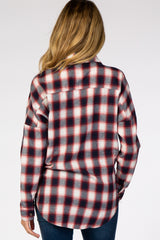 Red Plaid Long Sleeve Button Down Maternity Top