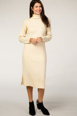 Cream Long Sleeve Turtleneck Sweater Dress