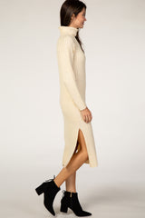 Cream Long Sleeve Turtleneck Sweater Dress