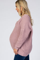 Mauve Soft Knit V-Neck Maternity Sweater