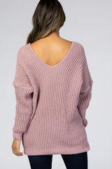 Mauve Soft Knit V-Neck Sweater