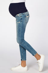 Light Blue Distressed Open Knee Maternity Jeans