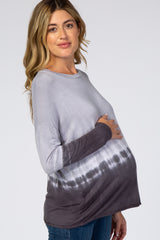 Grey Tie Dye Long Sleeve Maternity Top