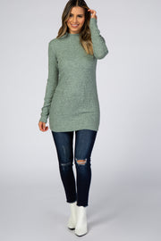 Mint Green Ribbed Long Sleeve Mock Neck Top