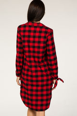 Red Checkered Long Sleeve Shirt Dress