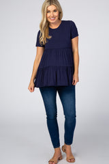 Navy Blue Tiered Maternity Top