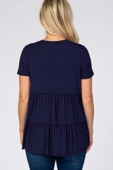 Navy Blue Tiered Maternity Top
