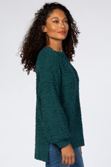 Forest Green Popcorn Knit Bubble Sleeve Sweater