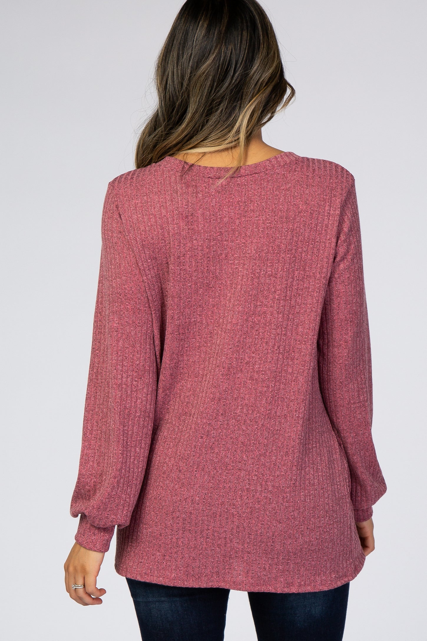 Mauve Textured Knit Babydoll Long Sleeve Top
