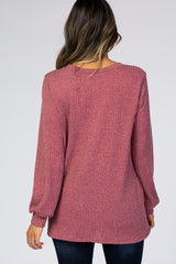 Mauve Textured Knit Babydoll Long Sleeve Top