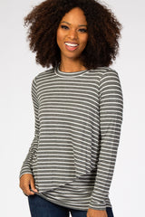 Charcoal Striped Layered Front Long Sleeve Nursing Top