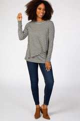 Charcoal Striped Layered Front Long Sleeve Nursing Top