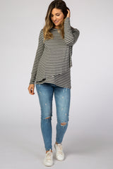 Charcoal Striped Layered Front Long Sleeve Maternity/Nursing Top