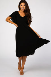 Black Smocked Ruffle Dress